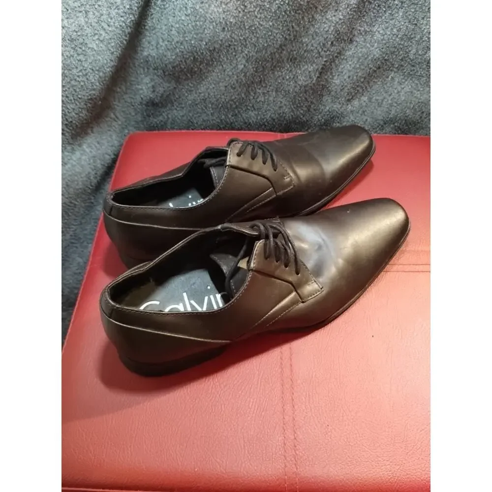 Calvin Klein Mens Benton Smooth Leather Oxford Dress Shoes Dark Brown Size 8 US